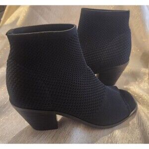 Eileen Fisher Ark Sock Stretch Booties Boots Open Toe Black Women's Size 6.5